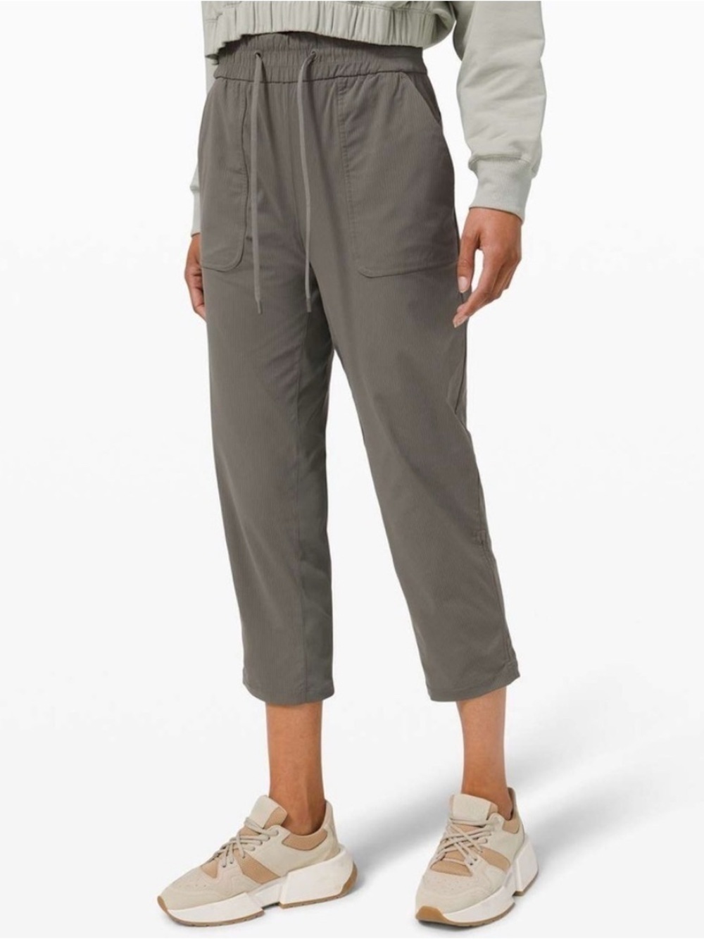 Lululemon Beyond the Studio Cropped Grey Sage Athletic Pants Size 4 STAIN
